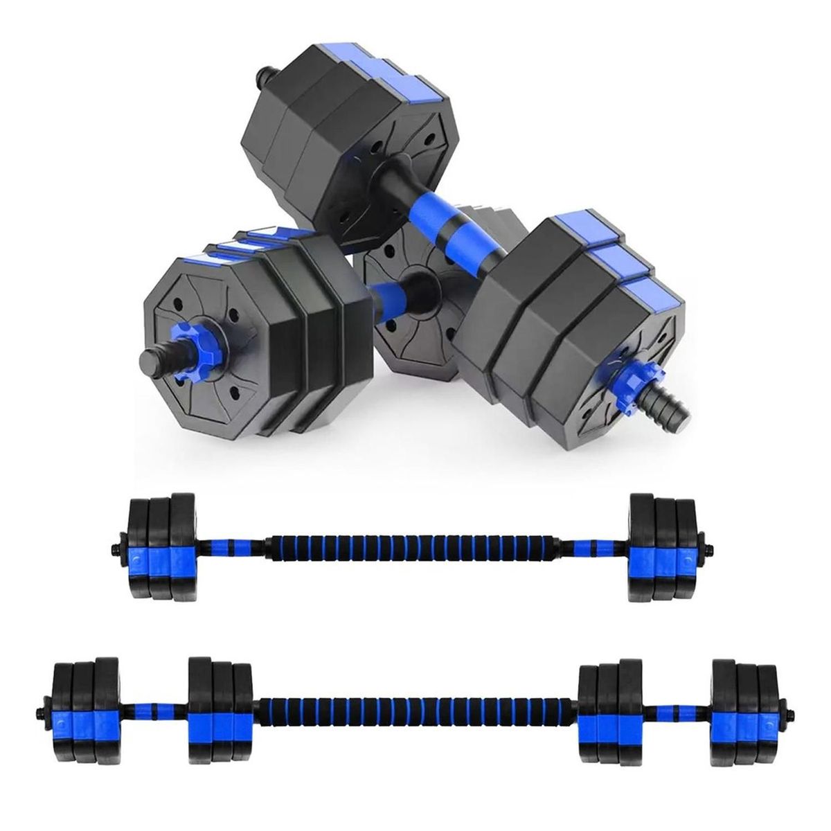 Mancuernas Ajustables Set de 20 Kg Total Fitnics 2en1 +Barra