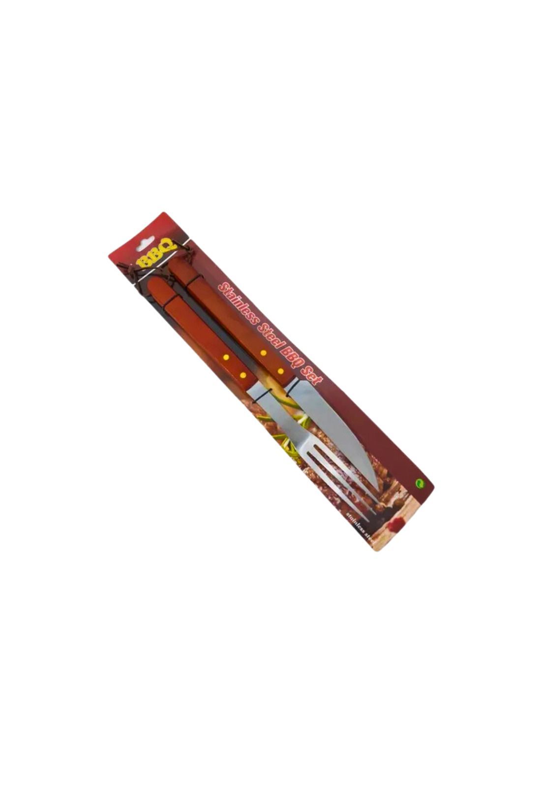 Set Asado Parrilla 2 Piezas Acero Inoxidable Madera