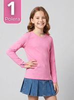 Camiseta Polera Bambú Cuello Redondo Rosado Oscuro Primera Capa Mangas Largas Niñas