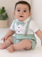 Conjunto de Vestir con Tirantes Camisa Blanca y Pantalón Corto Algodón Bebe y Niño