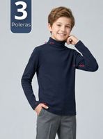 Pack 3 Poleras Camisetas Polar Primera Capa Beatle Manga Larga de Colores Surtidos Niños