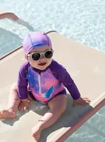 Traje De Baño Enterito Manga Larga con Cremallera y Gorro Bebe Niña Purple Mermaid