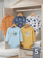 Pack 5 Bodys Manga Larga 100% Algodón Bebé Niño Friendly Safari