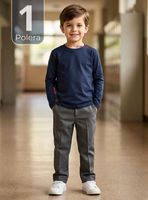 Polera Camiseta Polar Azul Primera Capa Escolar Cuello Redondo Manga Larga Niños