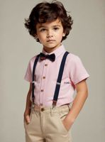 Conjunto de Vestir con Tirantes Camisa Rosada Pantalón Corto Algodón Bebe