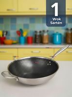 Sartén Wok Acero Inoxidable Antiadherente Para Saltear y Freír 34cm
