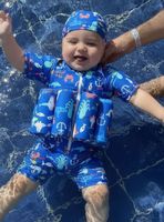 Traje de Baño Flotador Enterito Con Gorro para Niños 2 Piezas 9 a 36 Meses Blue Sea