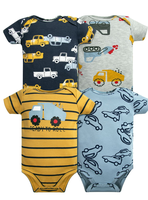 Pack 4 Bodys Niño Manga Corta Tedmimak 100% Algodón Autos Amarillo