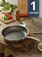 Sartén Acero Inoxidable Antiadherente 28cm Para Cocinar Freír y Saltear