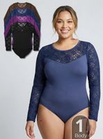 Body Manga Larga Con Encaje Bambú Mujer Colores Surtidos