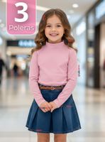 Pack 3 Poleras Camisetas Bambú Rosada Cuello Beatle Primera Capa Manga Larga Niña