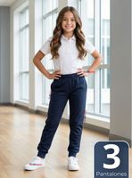 Pack 3 Buzos Pantalones Escolar Niña Unisex 100% Algodón Color Azul Bota Acanalada 3 a 16 años