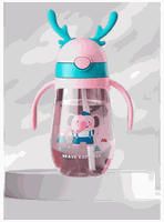 Botella Plástica 480 ML Con Bombilla Y Orejitas Kawai Sin BPA Niños Elephant