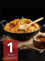 Wok Chino de Acero Inoxidable Antiadherente 34cm+ Cuchara de Madera de Bambú