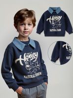 Polerón Algodón Estilo Pique Manga Larga Niños Azul