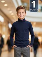 Polera Camiseta Polar Azul Oscuro Primera Capa Beatle Mangas Largas Niños