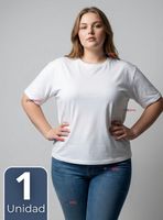 Camiseta Polera 100% Algodón Básica Lisa Elástica para Mujer Blanco