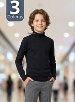 Pack 3 Poleras Camisetas Polar Negra Primera Capa Beatle Mangas Larga Niños