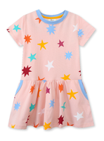Vestido Manga Corta Niña Estampado Naranja Pastel
