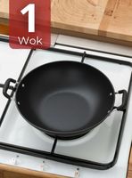 Wok Chino de Acero Inoxidable Antiadherente 34cm Color Negro