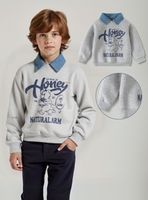 Polerón Algodón Estilo Pique Manga Larga Niños Gris