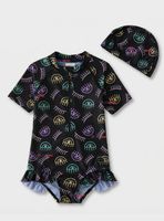 Traje de Baño Enterito Cremallera Manga Larga Con Gorro para Niñas de 1 a 6 años Black