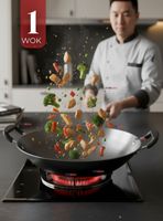 Wok Acero Inoxidable Antiadherente de 42 cm Negro