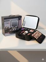 Estuche Maquillaje 2 en 1 Bolso Cosmetiquero Espejo de Luz Led Organizador Color Negro