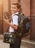 Mochila Escolar Kit Con Estuche y Lonchera 45cm Tela Oxford Rock Star Niño