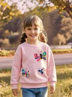 Poleron Cuello Redondo Niña Rosado Mariposa