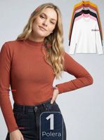 Camiseta Polera Polar Primera Capa Acanalada Cuello Beatle Mangas Larga Colores Surtidos Mujer