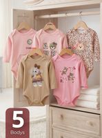 Pack 5 Bodys Manga Larga 100% Algodón Bebé Niña Sweet and Wild