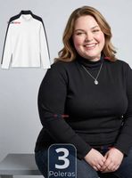 Pack 3 Camisetas Poleras Bambú Primera Capa Cuello Beatle Manga Larga de Colores Surtidos Mujer