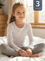 Pack 3 Camisetas Algodón Manga Larga Polera Primera Capa Color Blanco Niñas