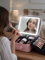 Estuche Maquillaje 2 en 1 Cosmetiquero Con Espejo Luz Led Organizador