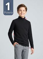 Polera Camiseta Polar Negra Primera Capa Beatle Mangas Largas para Niños