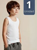 Camiseta Sin Manga Básica Suave 100% Algodón Color Blanco Niño y Juvenil Hombre