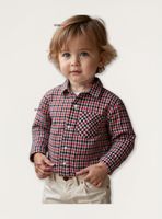 Camisa Huaso Cuadrillé Manga Larga Algodón Cuadros Negro y Rojo