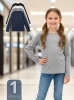 Polera Camiseta Polar Primera Capa Cuello Redondo Manga Larga Colores Surtidos Niña