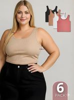 Pack 6 Camisetas Poleras Sin Mangas Tela Acanalada de Algodón Mujer Colores Surtidos