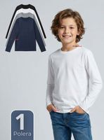 Polera Camiseta Polar Primera Capa Cuello Redondo Manga Larga de Colores Surtidos Niños
