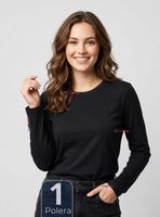 Camiseta Polera Polar Primera Capa Negro Manga Larga Mujer