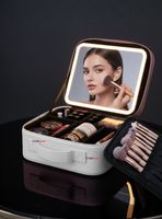 Estuche Maquillaje 2 en 1 Bolso Cosmetiquero con Espejo Con Luz Led Organizador