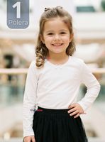 Camiseta Polera Algodón Cuello Redondo Blanca Primera Capa Manga Larga Niña