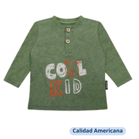 Polera Manga Larga Niño CoolKid Verde Tedmimak 100% Algodón