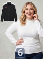 Pack 6 Camisetas Poleras Bambú Primera Capa Cuello Beatle Manga Larga Colores Surtidos Mujer