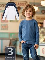 Pack 3 Polera Camiseta Bambú Cuello Redondo Primera Capa Manga Larga Colores Surtido Niño