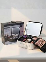 Estuche Maquillaje 2 en 1 Bolso Cosmetiquero Espejo Con Luz Led Organizador Blanco