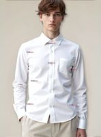 Camisa Casual De Vestir Manga Larga Cuello Americano Algodón Blanco