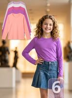 Pack 6 Polera Camiseta Polar Primera Capa Cuello Redondo Manga Larga Colores Surtidos para Niñas